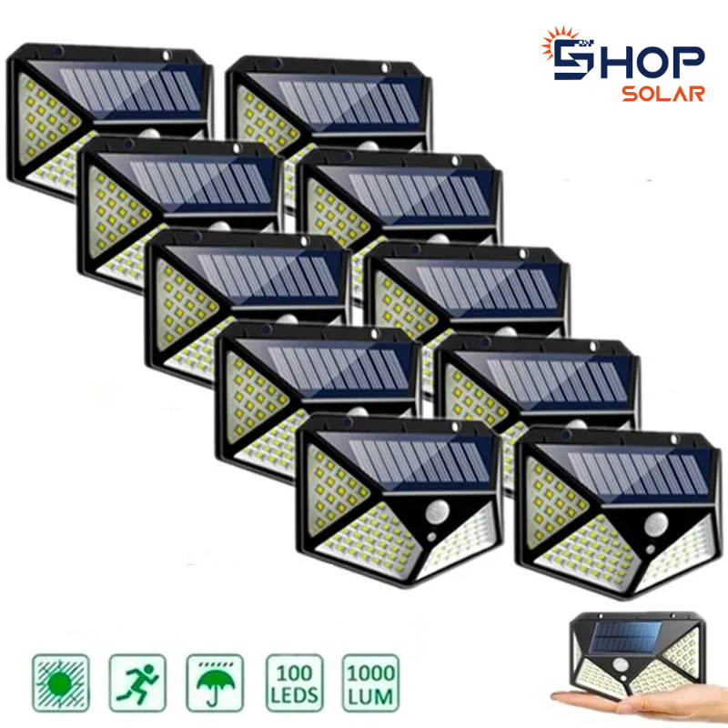 Kit 5 Luminária Solar 100 Led Com Sensor Jardim Prova Dágua