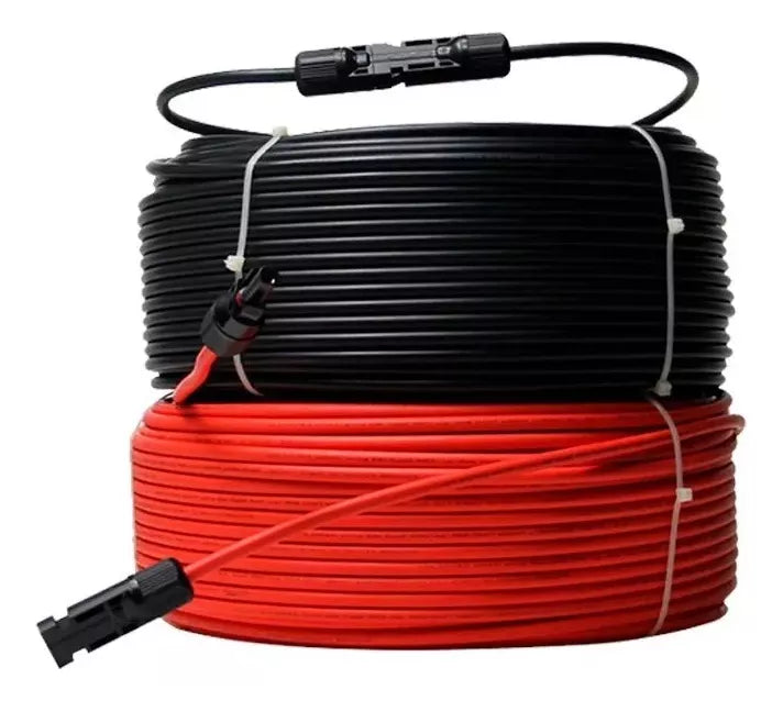 Cabo Solar 6mm 5m Preto + 5m Vermelho Com Conector Mc4 Solar