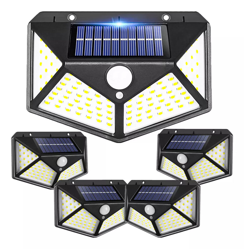 Kit 5 Luminária Solar 100 Led Com Sensor Jardim Prova Dágua